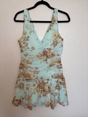 Abercrombie & Fitch Mint Floral V-Neck Mini Dress